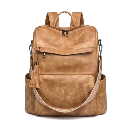 Women's Convertible Faux Leather Backpack in Camel
