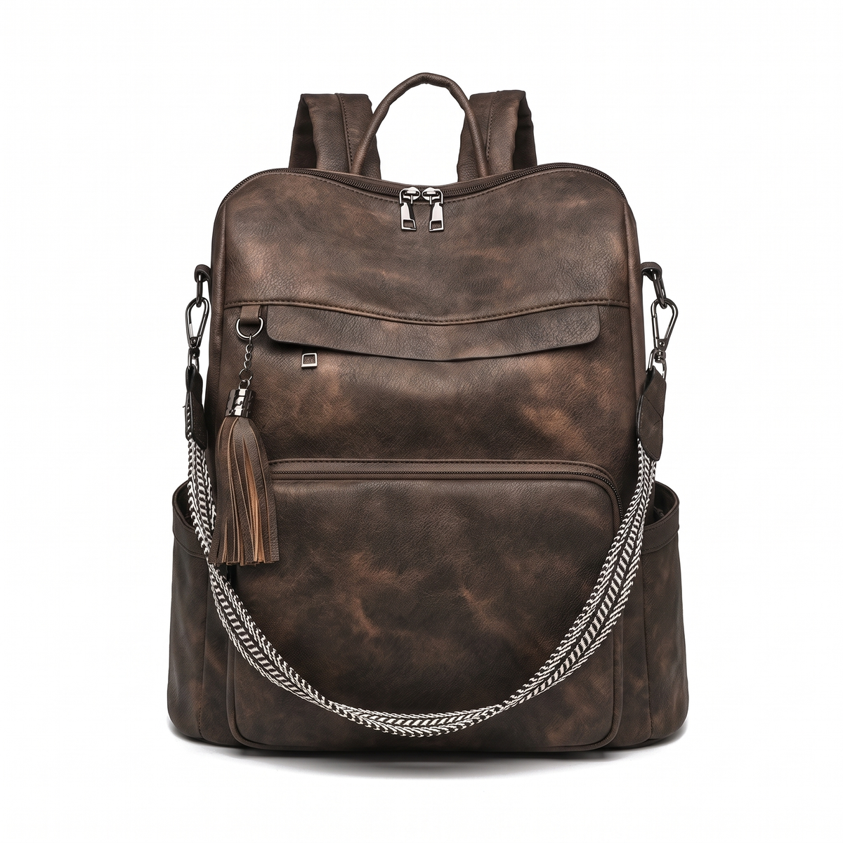 Women's Convertible Faux Leather Backpack in Dark Brown