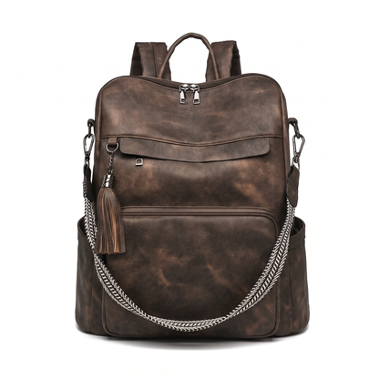 Women's Convertible Faux Leather Backpack in Dark Brown