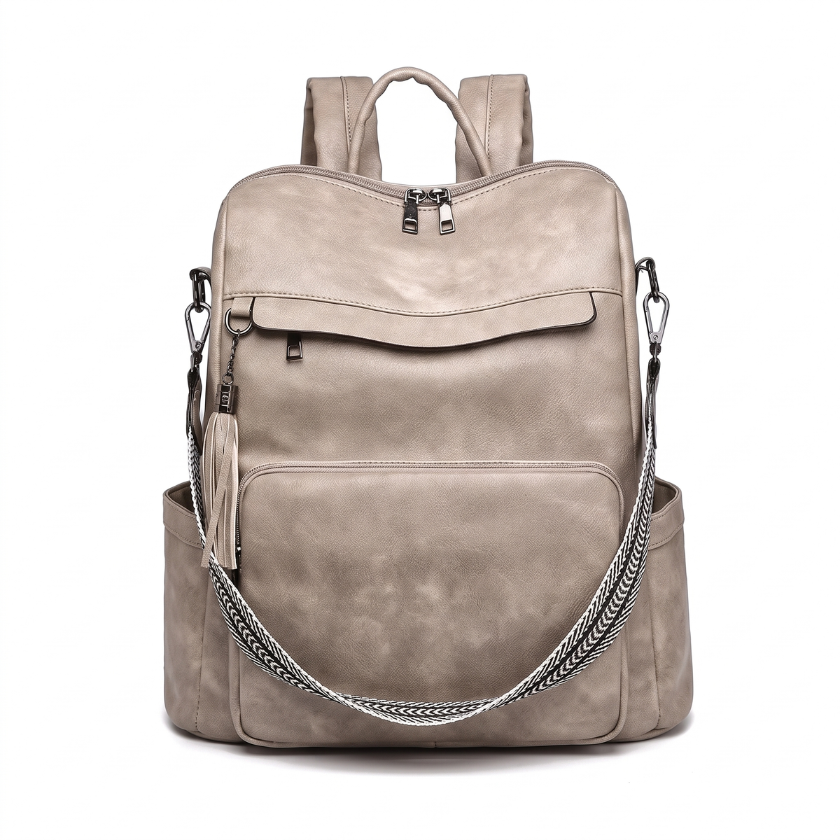 Women's Convertible Faux Leather Backpack in Light Taupe