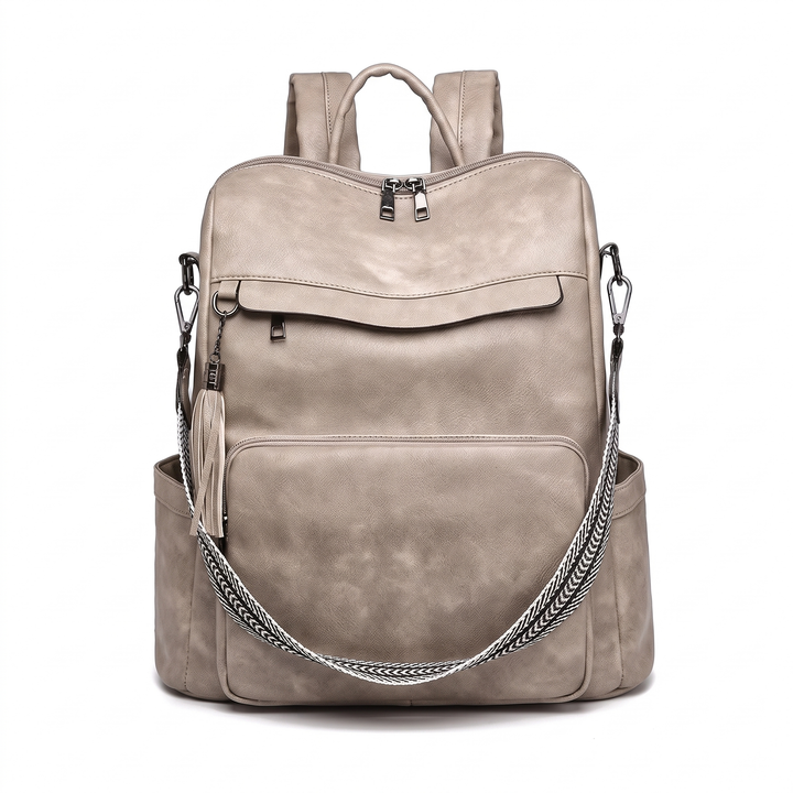 Women's Convertible Faux Leather Backpack, Cognac Work Backpack Purse — Light Taupe