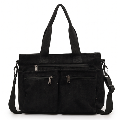 Women's Corduroy Multi-Pocket Tote Bag, front view