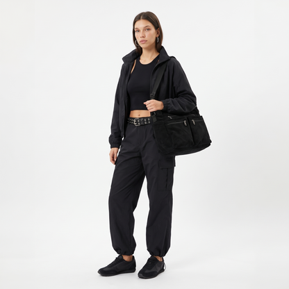 Women's Corduroy Multi-Pocket Tote Bag, worn by a model