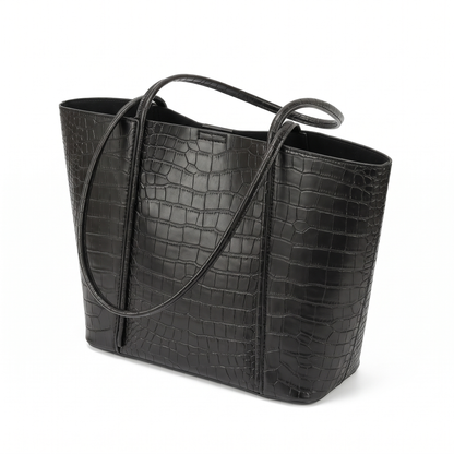 Women's Croc Embossed Faux Leather Tote Bag, three-quarter view