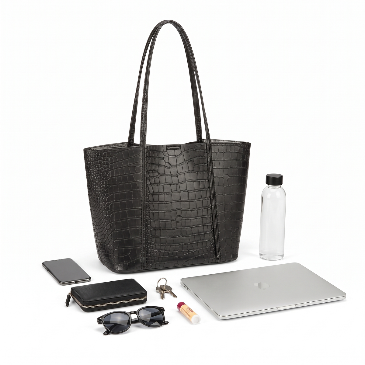 Women's Croc Embossed Faux Leather Tote Bag, what fits inside