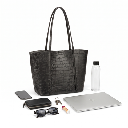 Women's Croc Embossed Faux Leather Tote Bag, what fits inside
