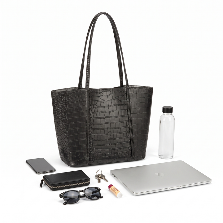 Women's Croc Embossed Faux Leather Tote Bag, what fits inside