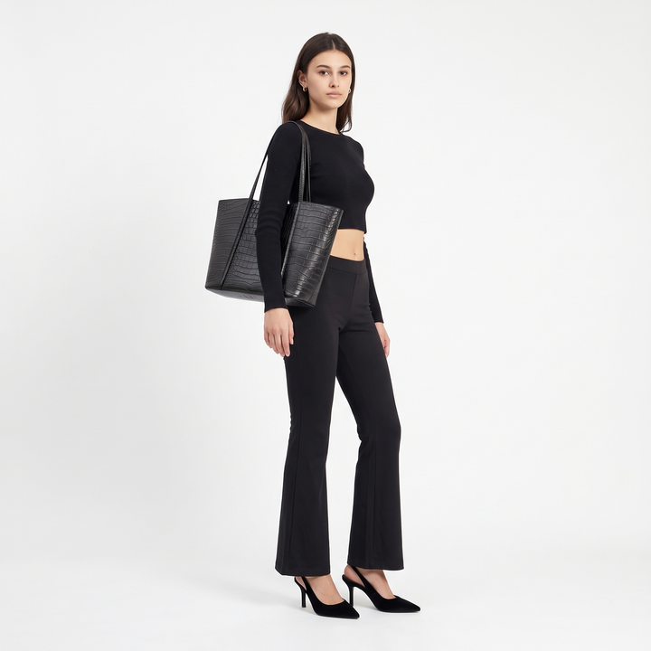 Women's Croc Embossed Faux Leather Tote Bag, worn by a model