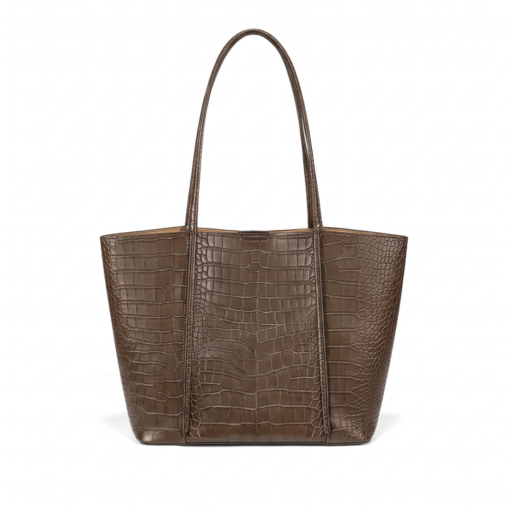 Women's Croc Faux Leather Tote Bag, Black Shoulder Bag — Coffee