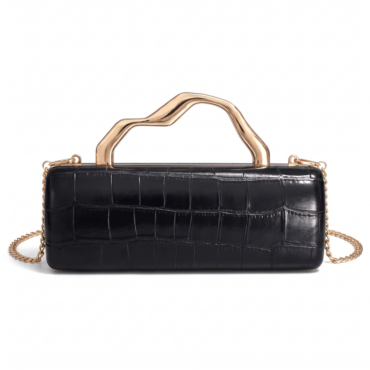 Women's Croc Faux Leather Box Clutch, front view