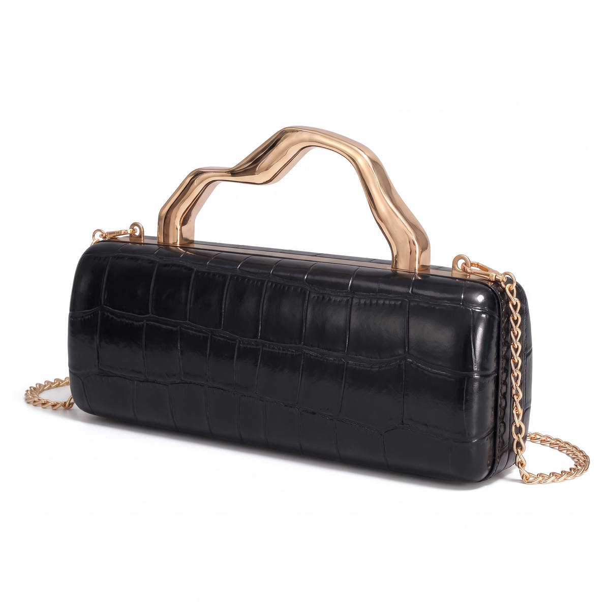 Women's Croc Faux Leather Box Clutch, three-quarter view