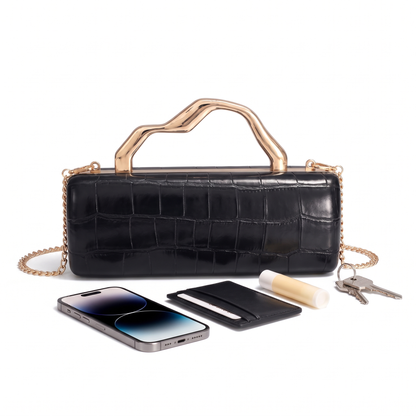 Women's Croc Faux Leather Box Clutch, what fits inside