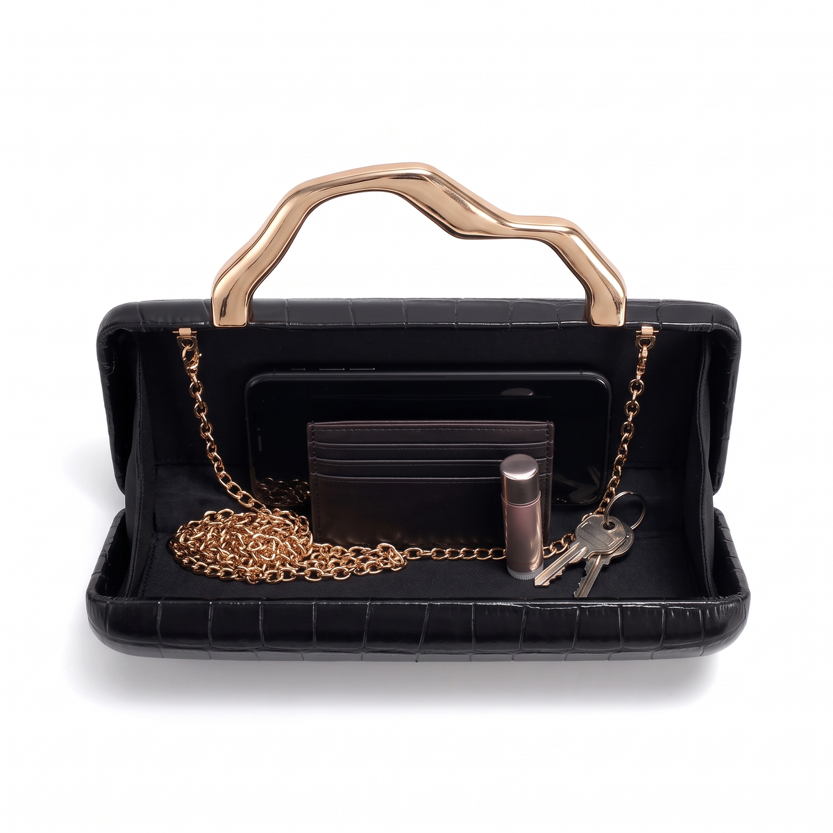 Women's Croc Faux Leather Box Clutch, interior