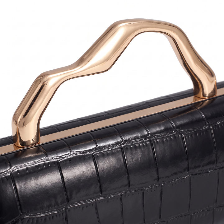 Women's Croc Faux Leather Box Clutch, hardware close-up
