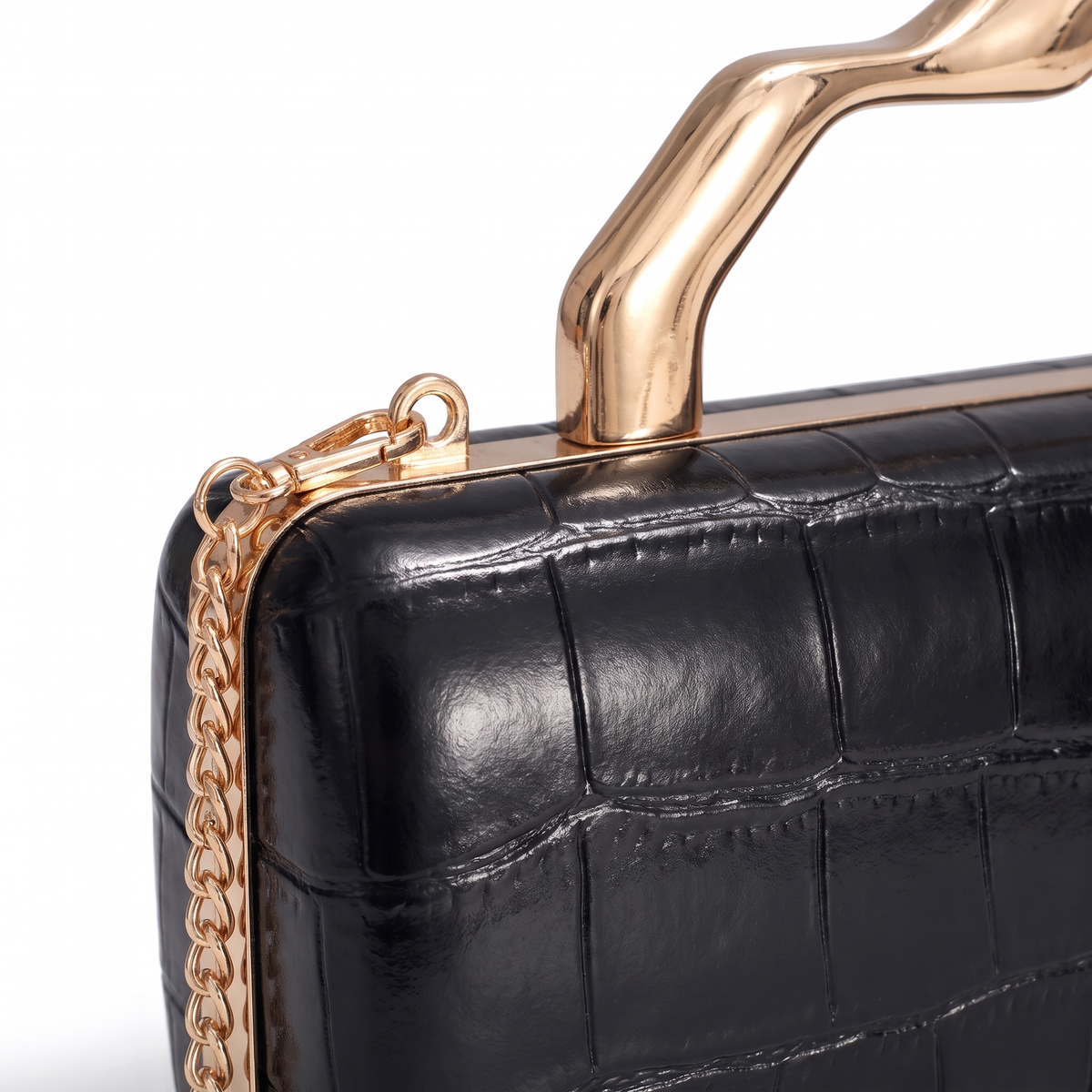 Women's Croc Faux Leather Box Clutch, detail close-up