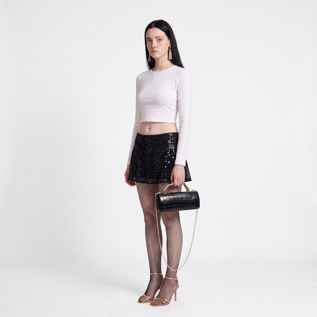 Women's Croc Faux Leather Box Clutch, worn by a model