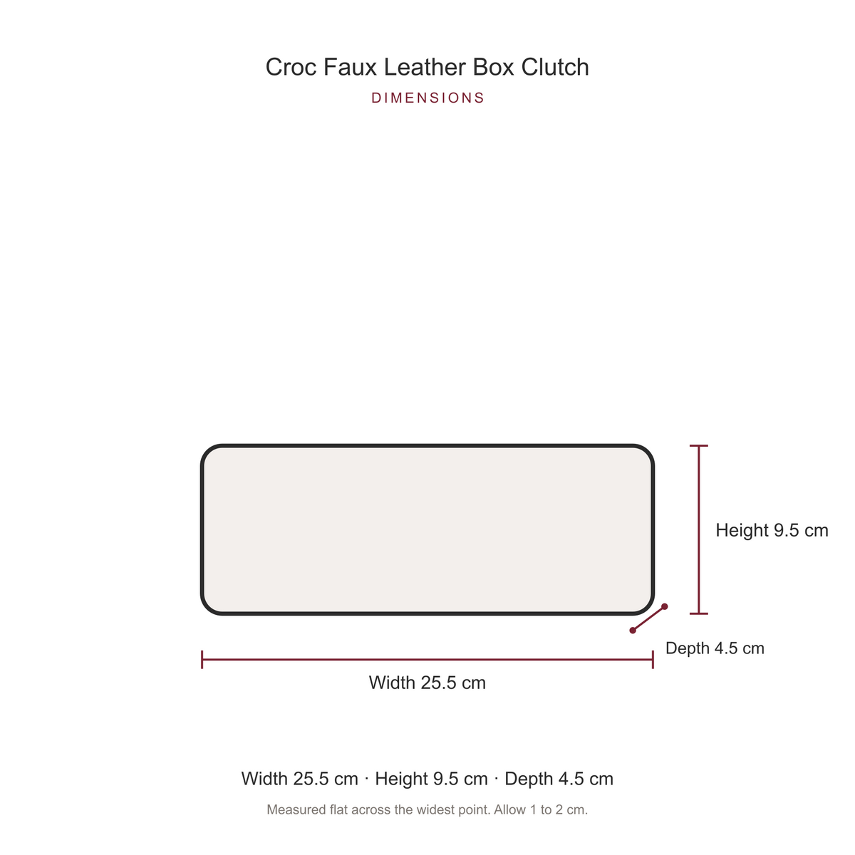 Women's Croc Faux Leather Box Clutch, dimensions