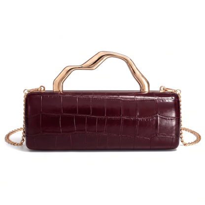 Women's Croc Faux Leather Box Clutch in Burgundy