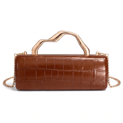 Women's Croc Faux Leather Box Clutch in Cognac
