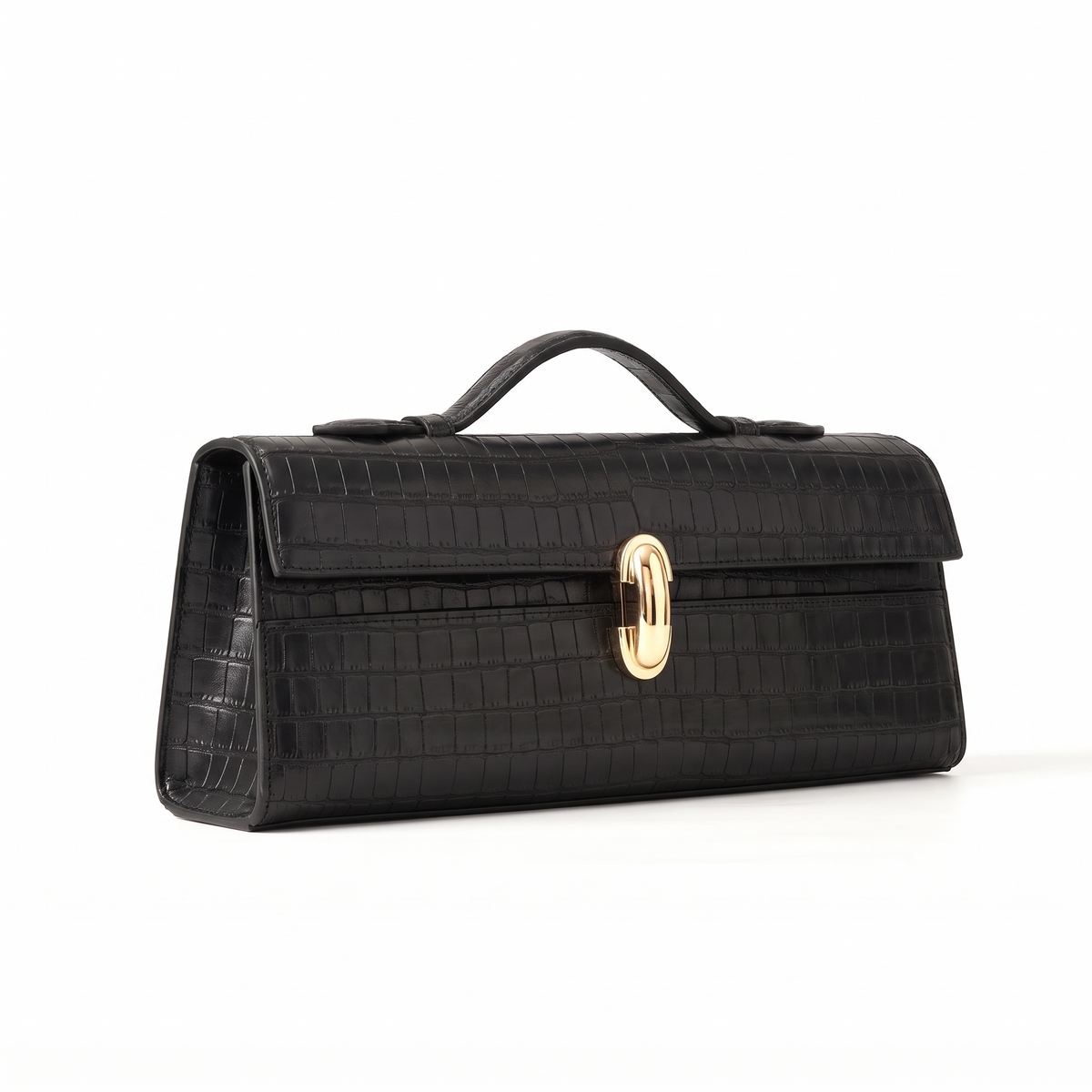 Women's Croc Faux Leather Top Handle Clutch, three-quarter view
