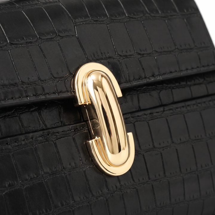 Women's Croc Faux Leather Top Handle Clutch, hardware close-up