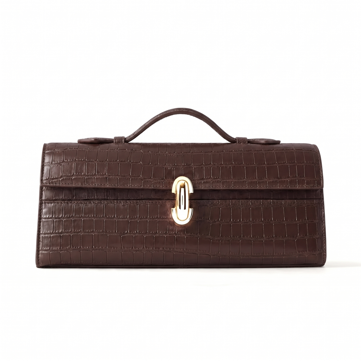 Women's Croc Faux Leather Top Handle Clutch in Coffee Brown