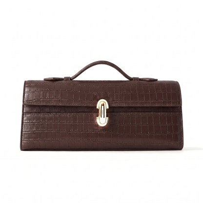 Women's Croc Faux Leather Top Handle Clutch in Coffee Brown