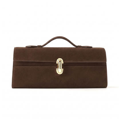 Women's Croc Faux Leather Top Handle Clutch in Coffee Suede