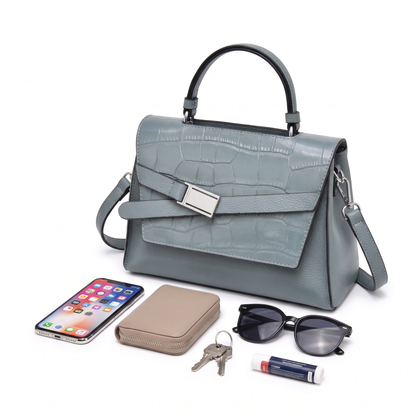 Women's Croc Faux Leather Top Handle Satchel, what fits inside