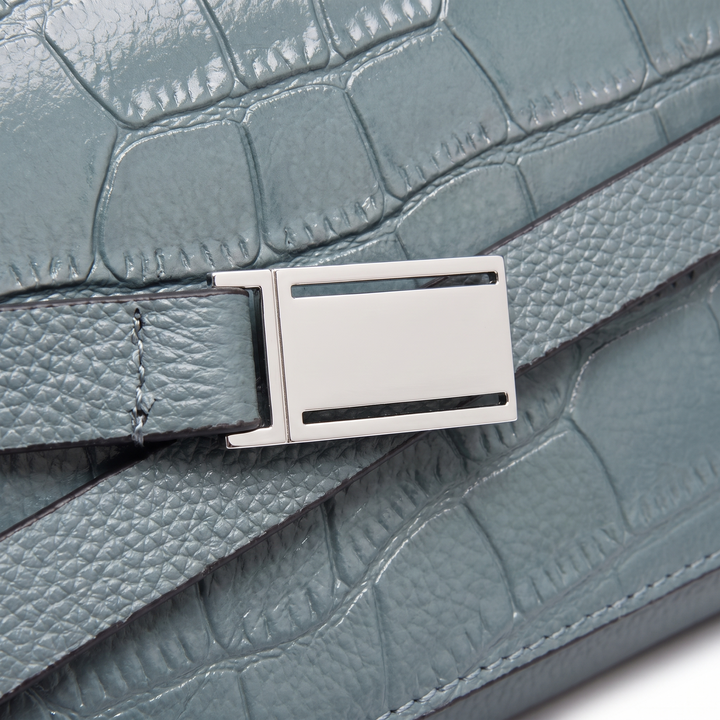 Women's Croc Faux Leather Top Handle Satchel, hardware close-up