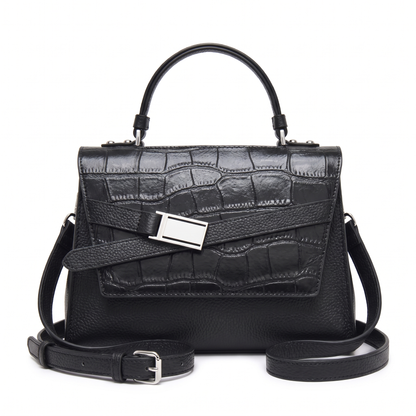 Women's Croc Faux Leather Top Handle Satchel in Black