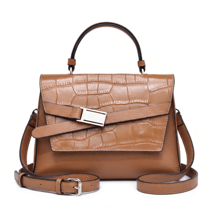 Women's Croc Faux Leather Top Handle Satchel in Camel