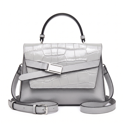 Women's Croc Faux Leather Top Handle Satchel in Light Grey