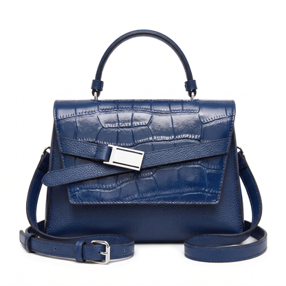 Women's Croc Faux Leather Top Handle Satchel in Navy Blue