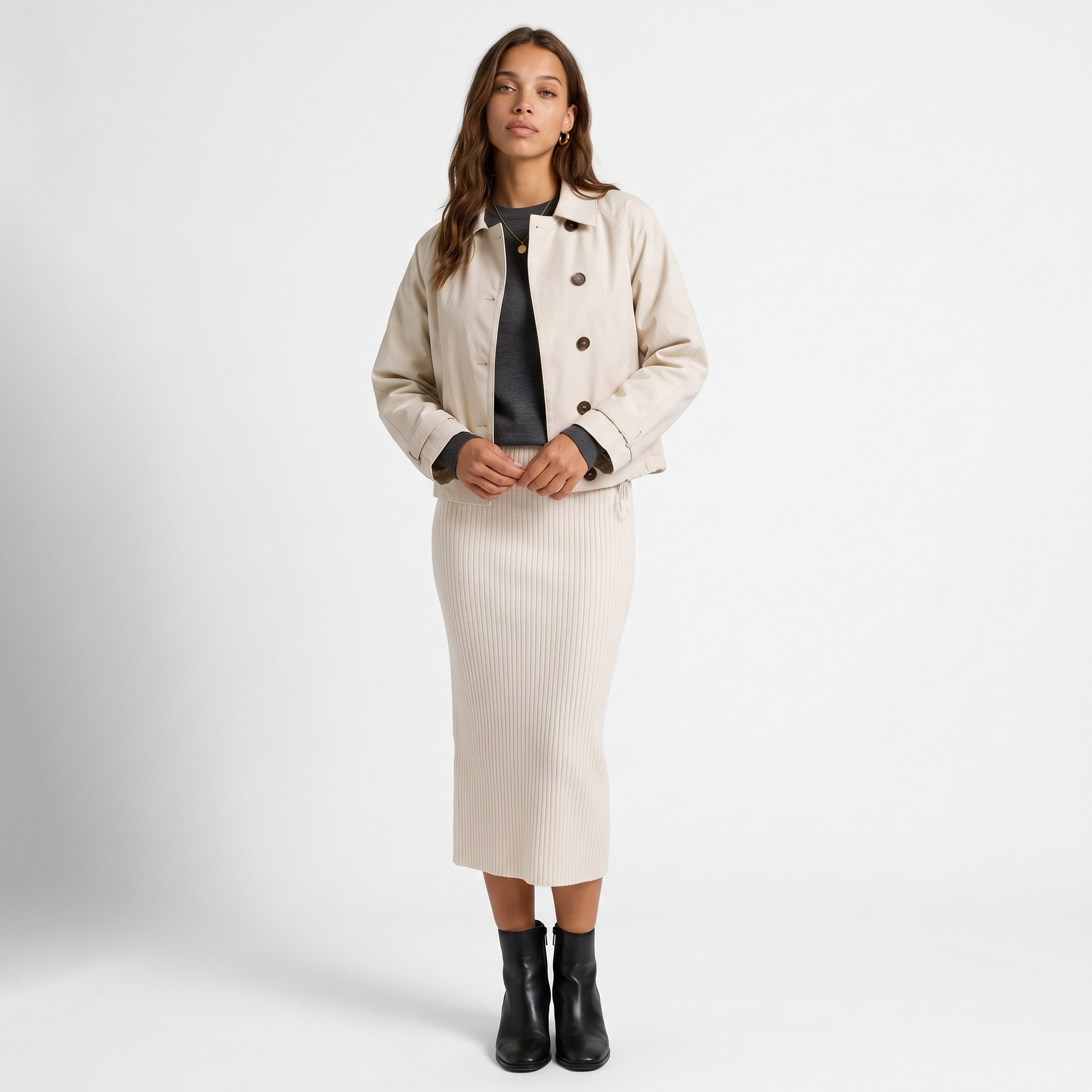 Sunoire womens cropped jacket button front classic collar front hero 01