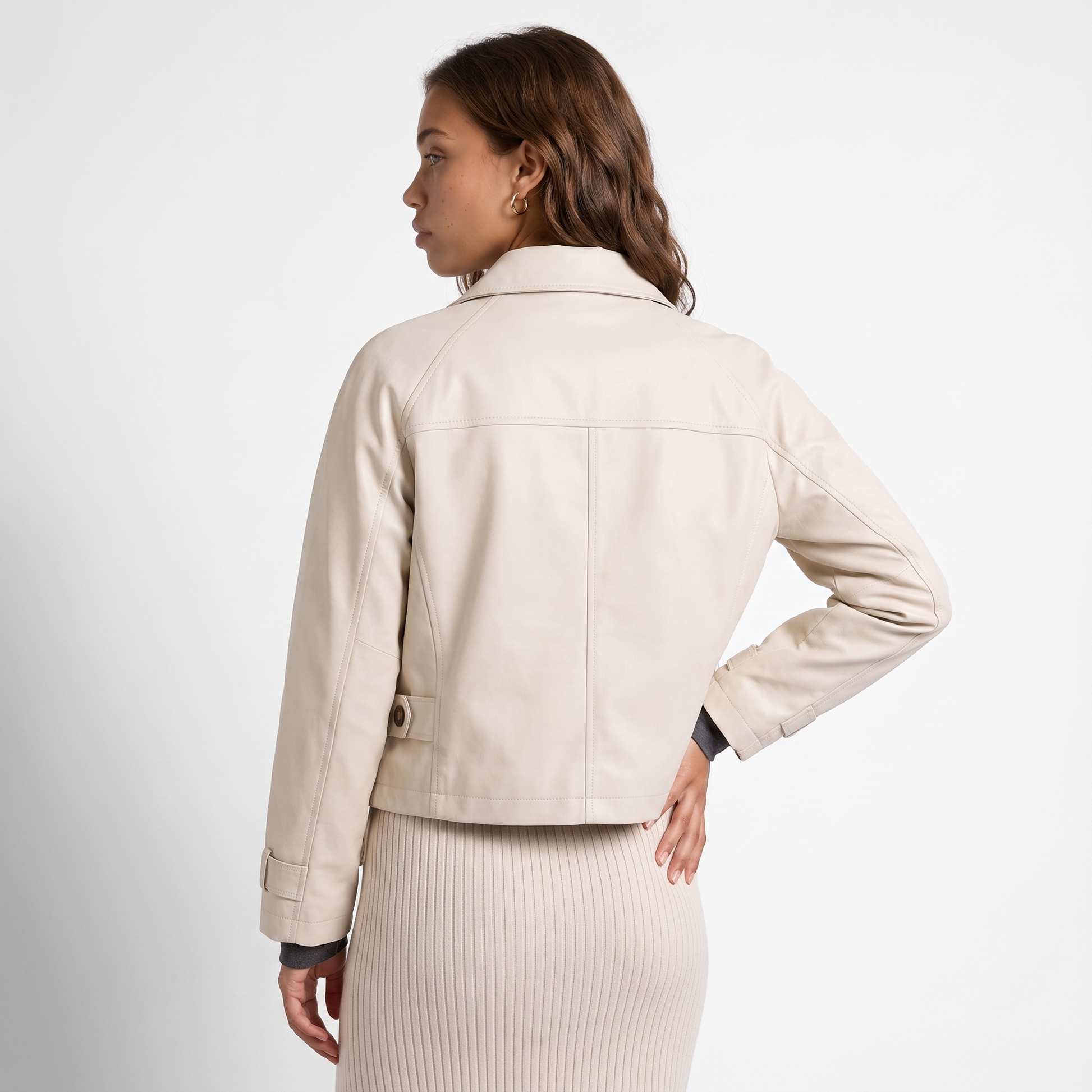 Sunoire womens cropped jacket button front classic collar top back crop 01
