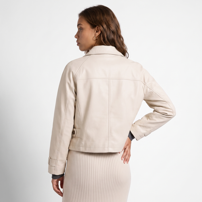 Sunoire womens cropped jacket button front classic collar top back crop 01