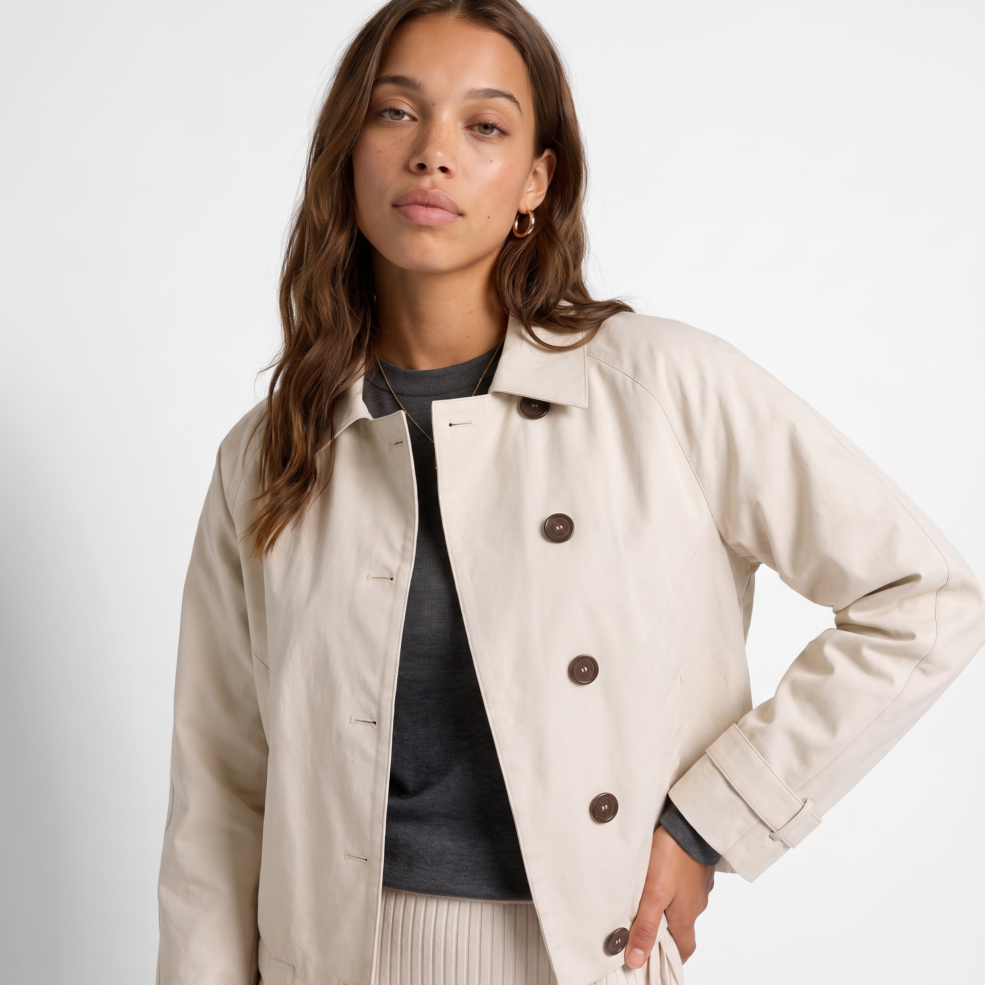 Sunoire womens cropped jacket button front classic collar top detail 01