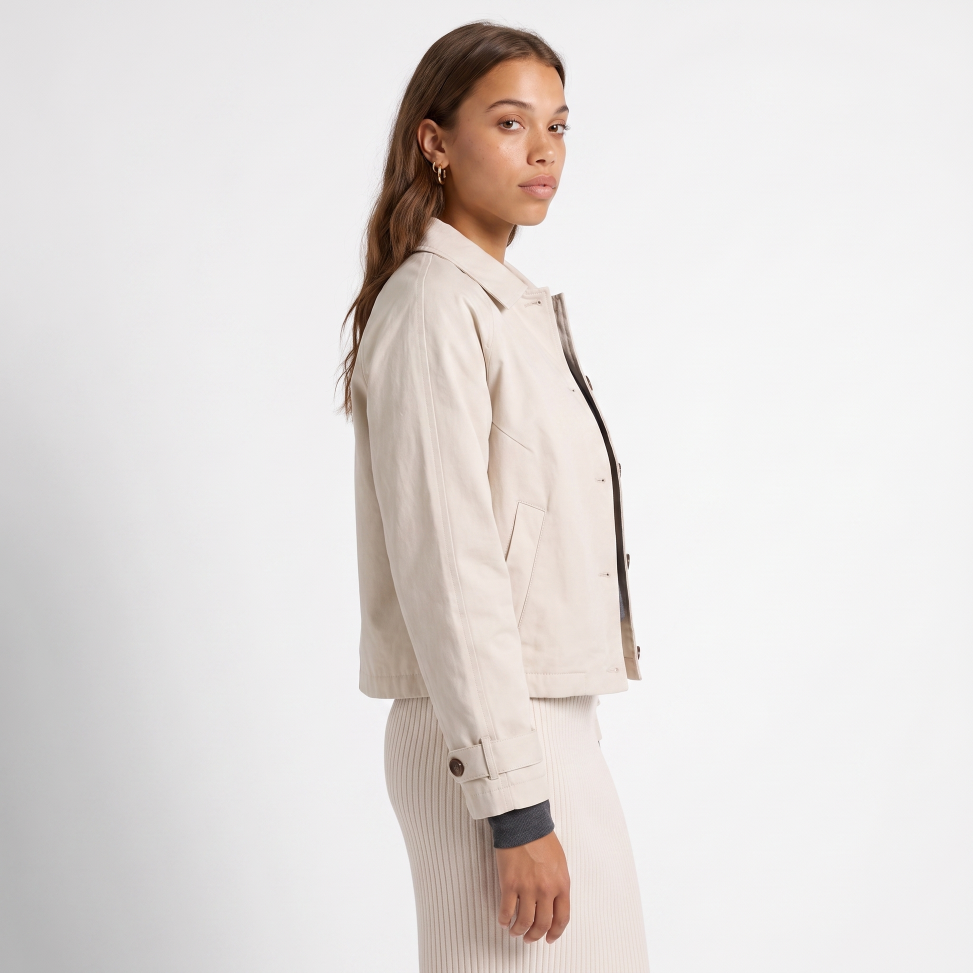 Sunoire womens cropped jacket button front classic collar top side crop 01