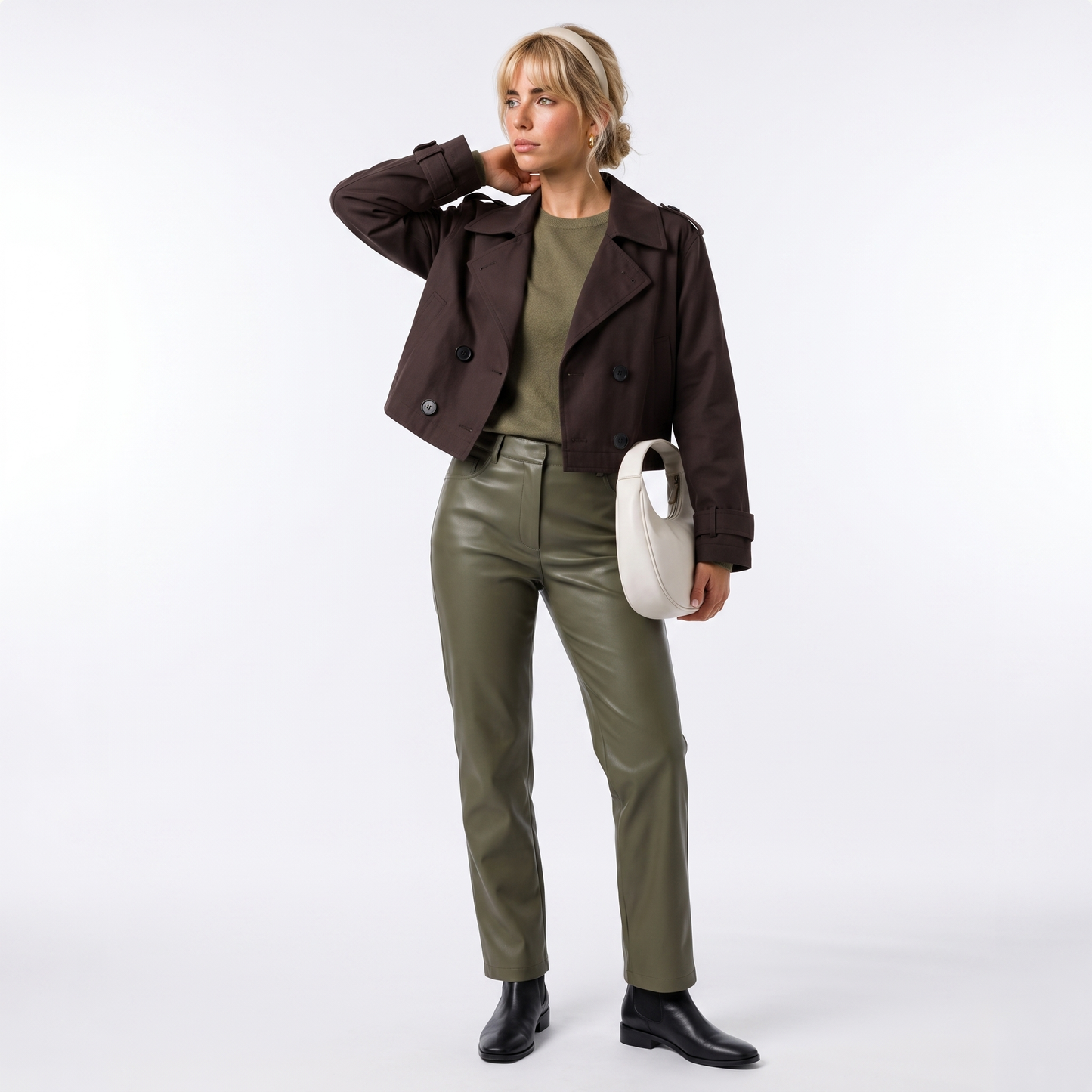 Sunoire womens cropped trench coat jacket front hero 01