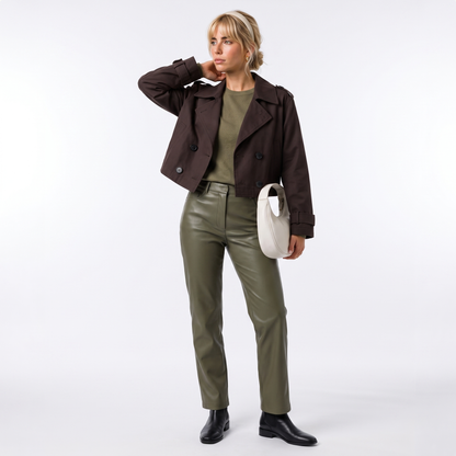 Sunoire womens cropped trench coat jacket front hero 01