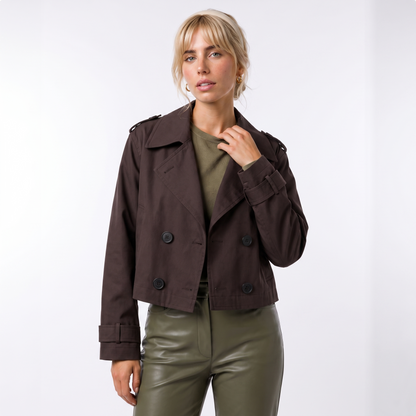 Sunoire womens cropped trench coat jacket top front crop 01