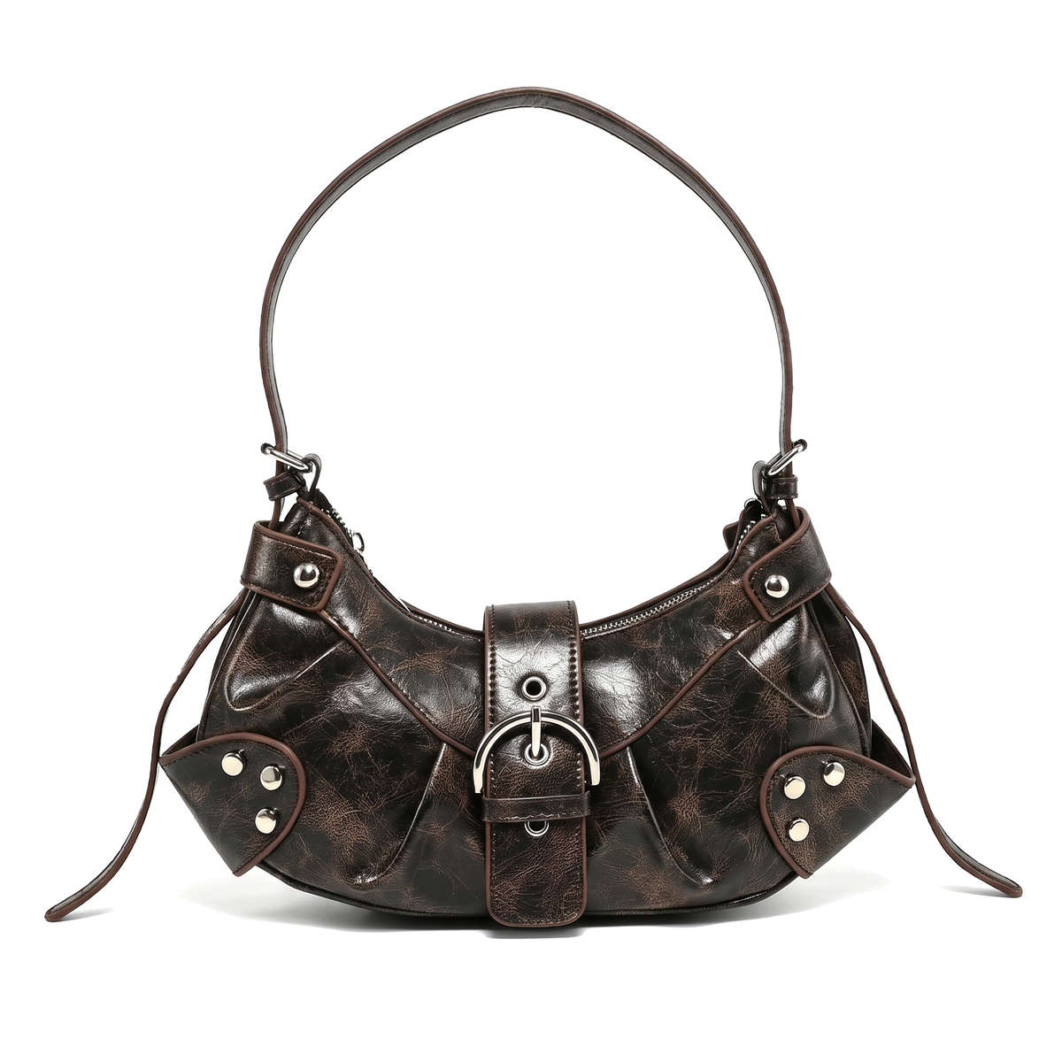 Women's Distressed Vegan Leather Clutch Shoulder Bag, front view