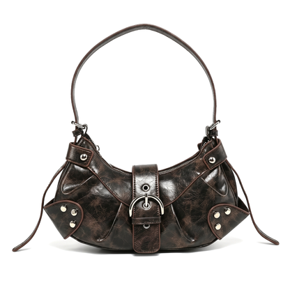 Women's Distressed Vegan Leather Clutch Shoulder Bag, front view