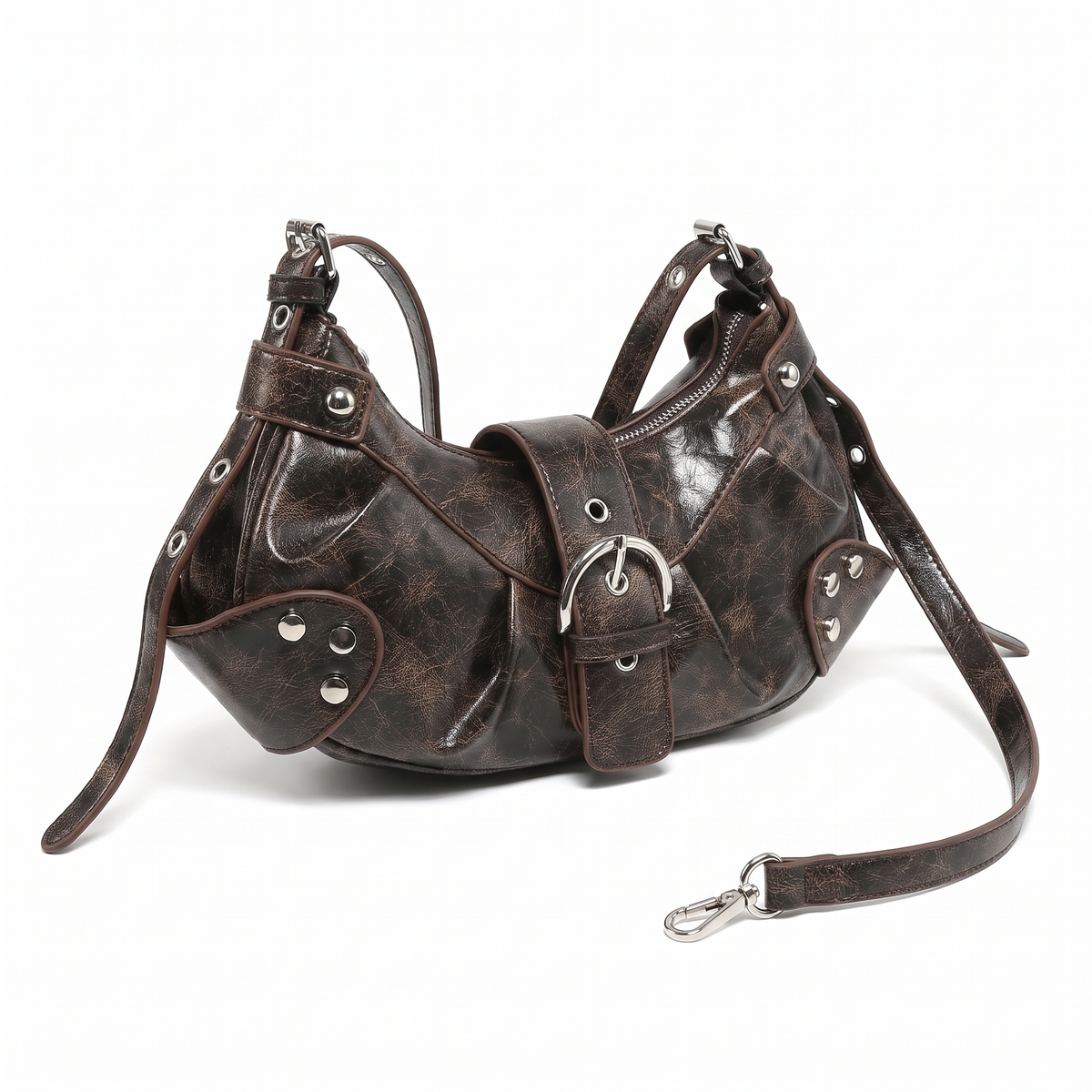 Women's Distressed Vegan Leather Clutch Shoulder Bag, three-quarter view