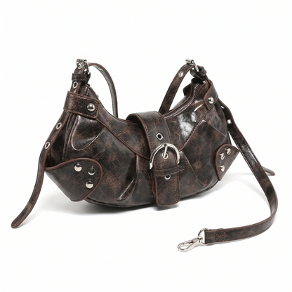 Women's Distressed Vegan Leather Clutch Shoulder Bag, three-quarter view