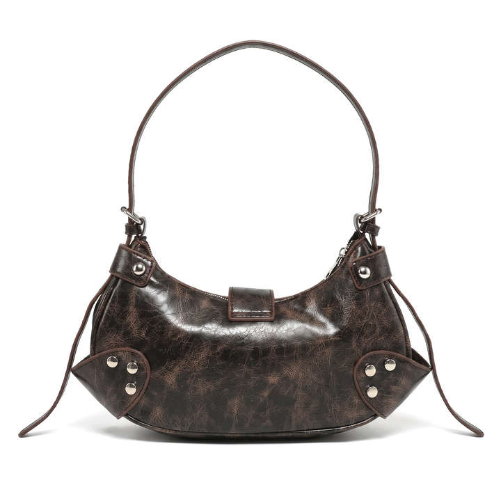 Women's Distressed Vegan Leather Clutch Shoulder Bag, back view