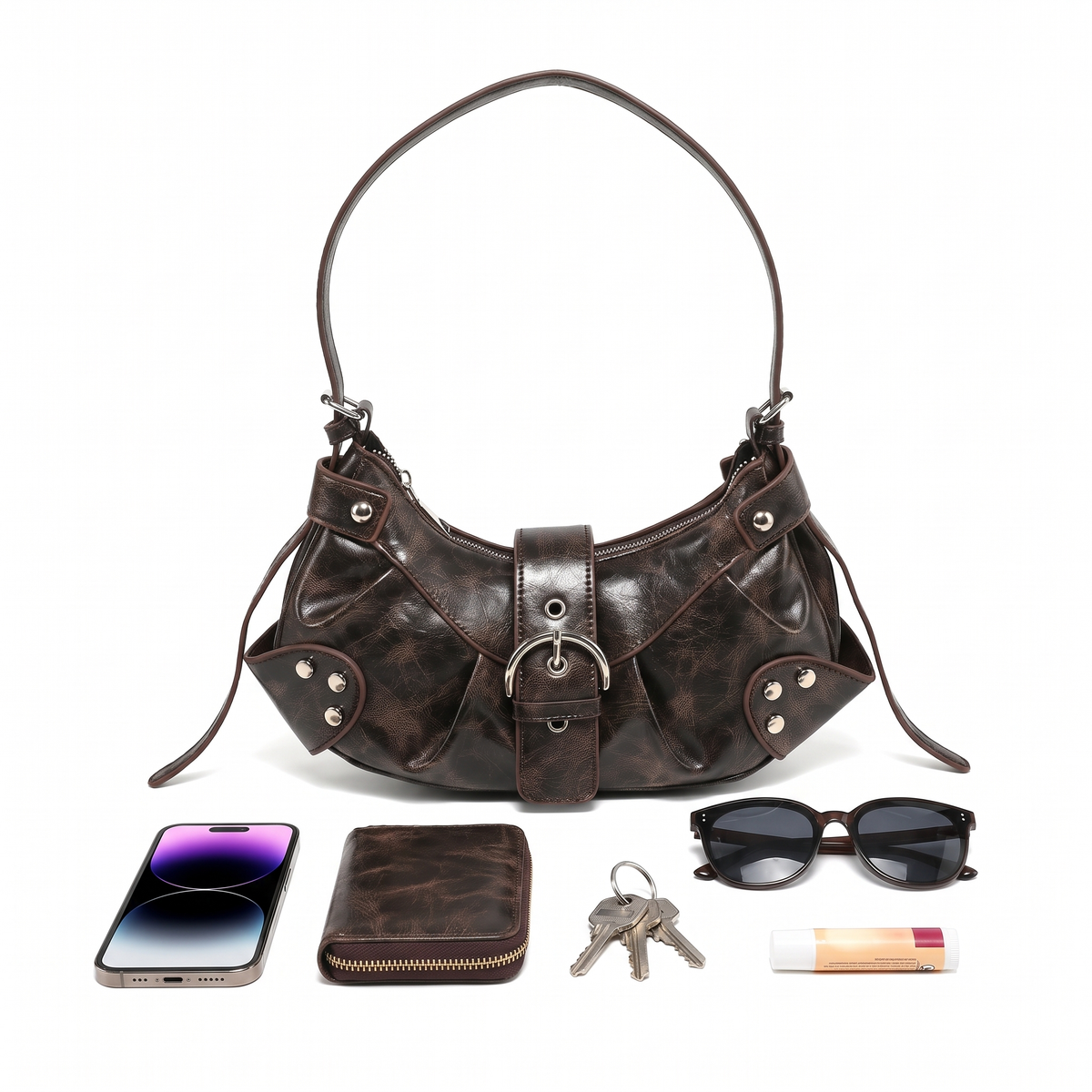 Women's Distressed Vegan Leather Clutch Shoulder Bag, what fits inside