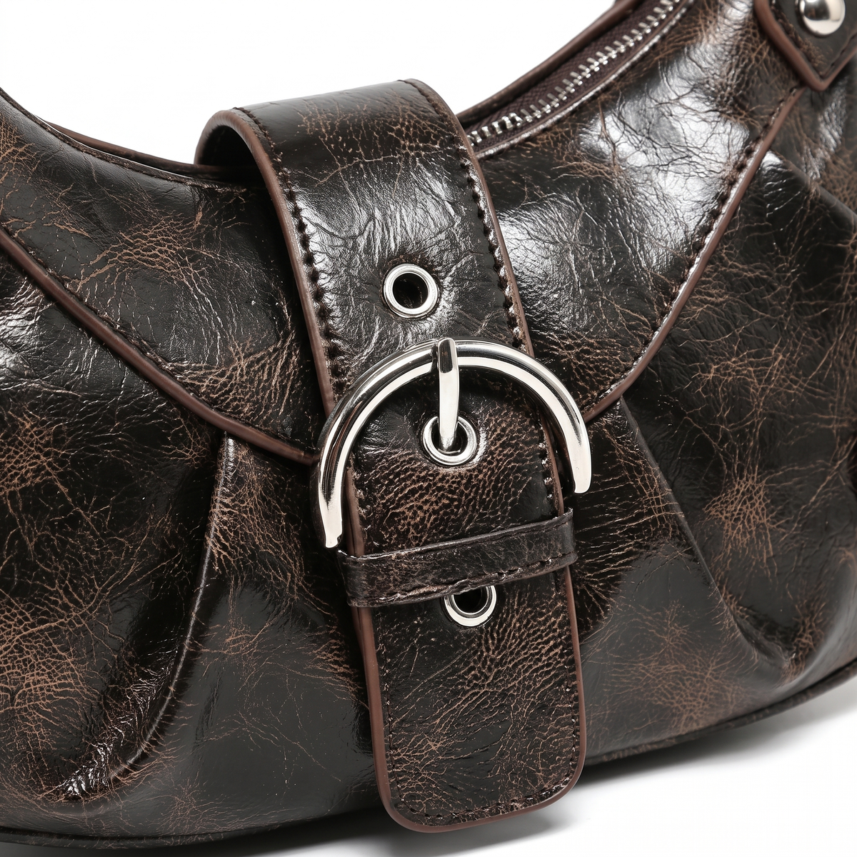 Women's Distressed Vegan Leather Clutch Shoulder Bag, hardware close-up