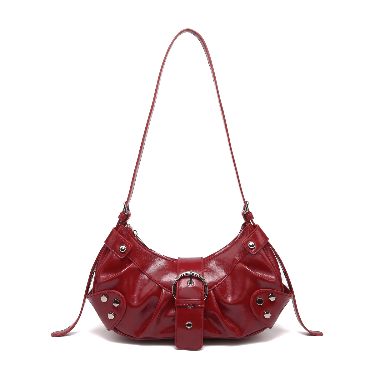 Women's Distressed Vegan Leather Clutch Shoulder Bag in Cherry Red